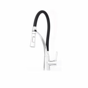 TORNEIRA MONO. GOURMET COM BORRACHA PRETA, BASE REDONDA EM INOX